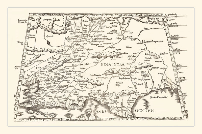 Size comparison using Vintage Ptolemaic India Map 1522