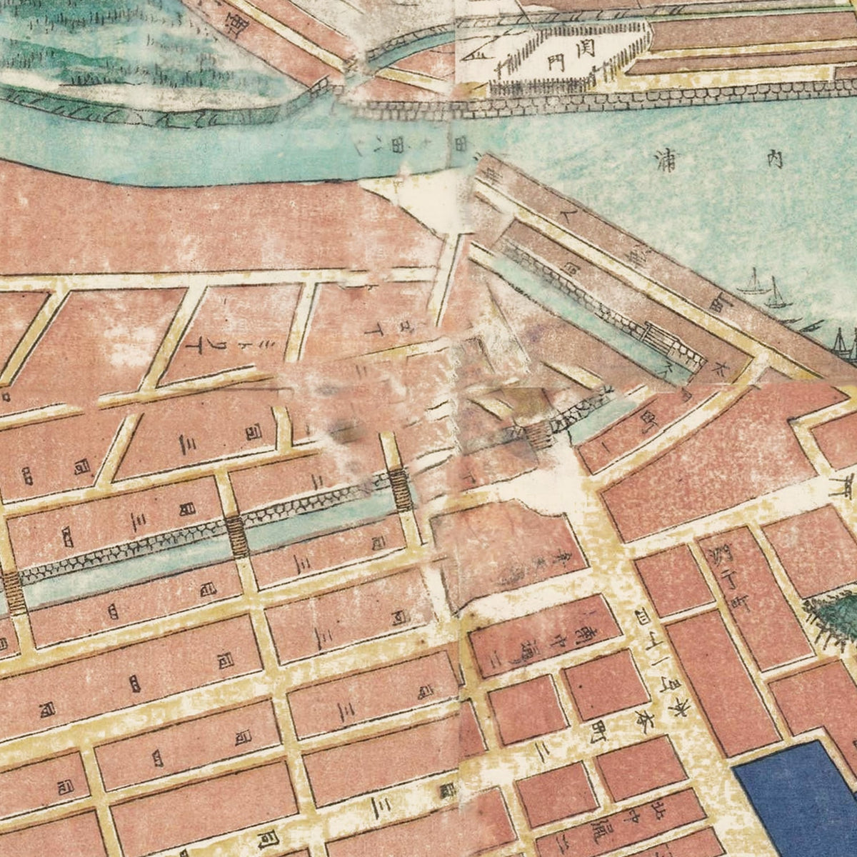 Restored historic details from the 1868 city map of Yokohama