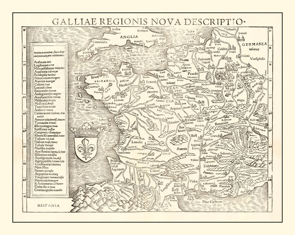 Vintage Map of France 1550 print style example