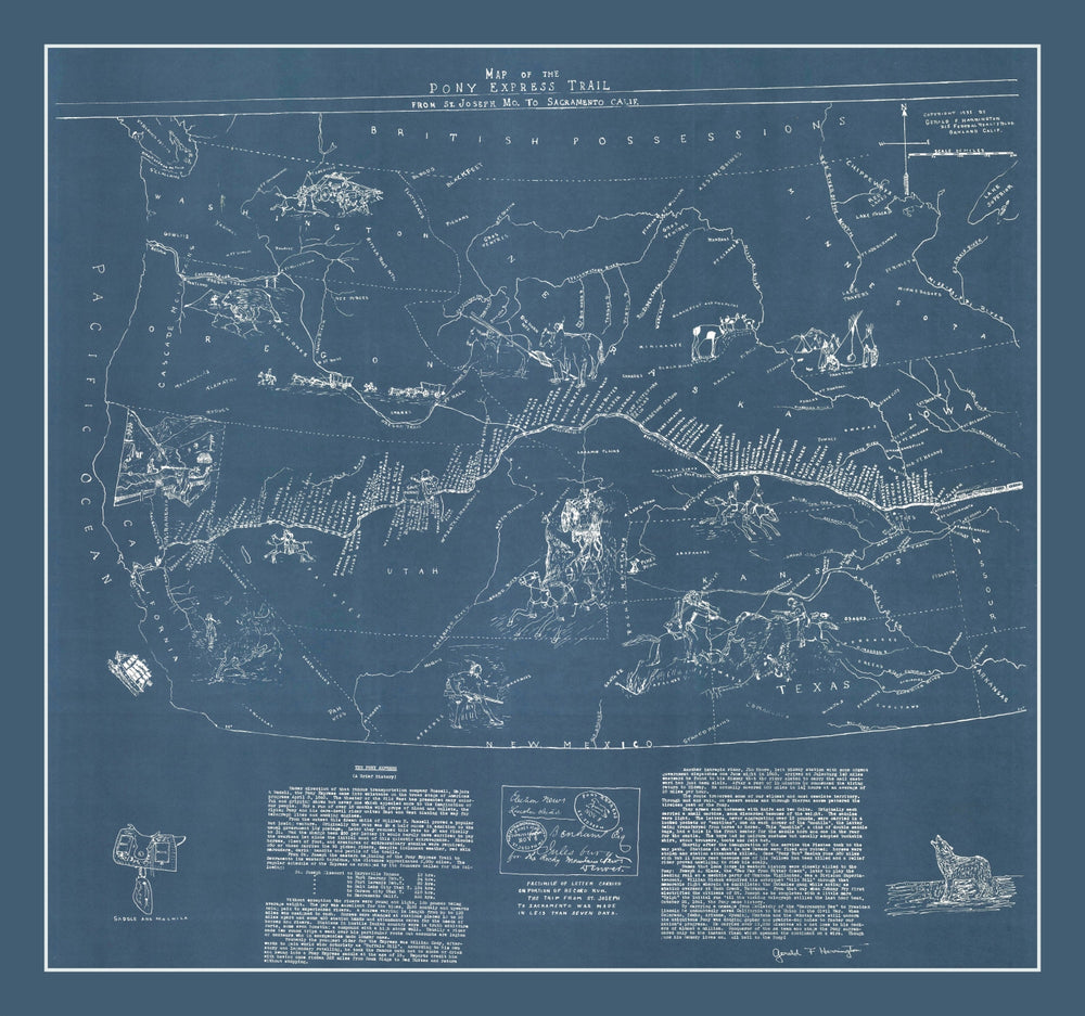 Vintage Pony Express Map 1935 print style example