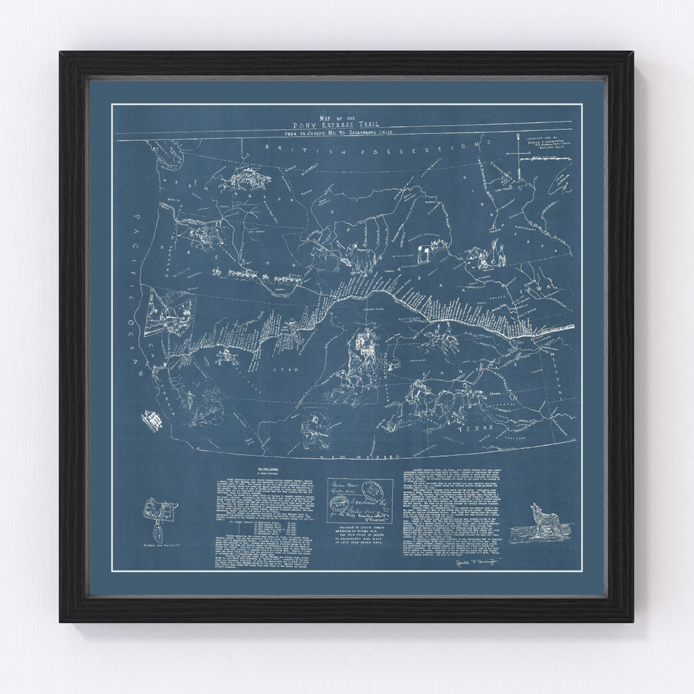 United States Pony Express Vintage Map 1935