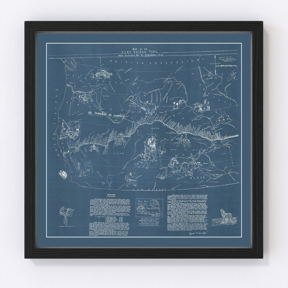 United States Pony Express Vintage Map 1935