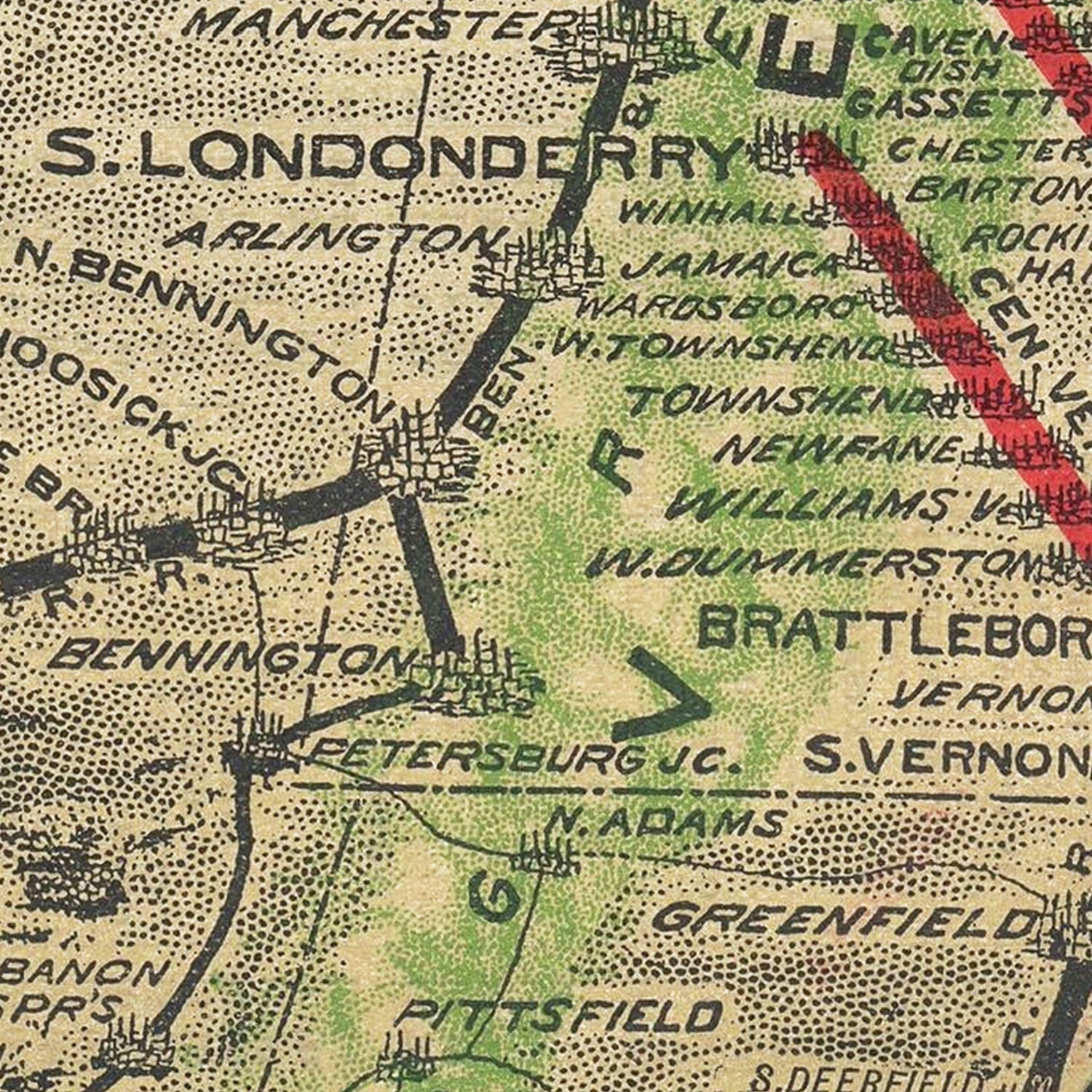 Restored historic details from the 1890 region map of County, Vermont