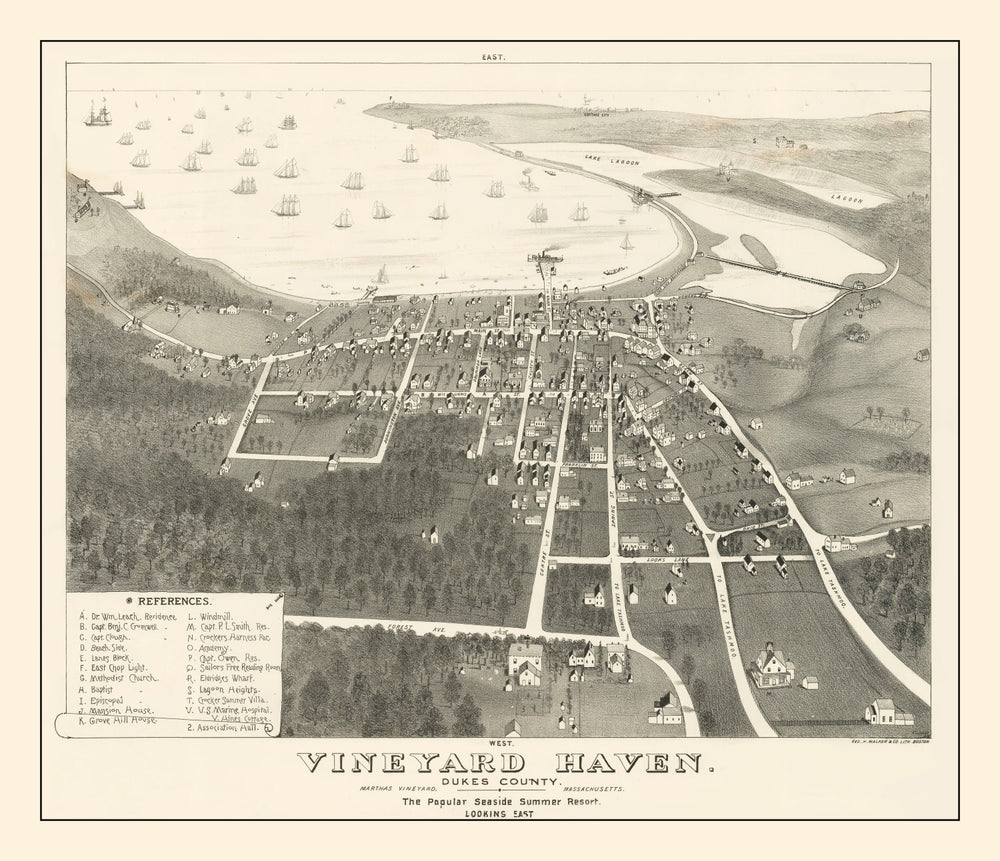 Vintage Vineyard Haven Map 1893 print style example