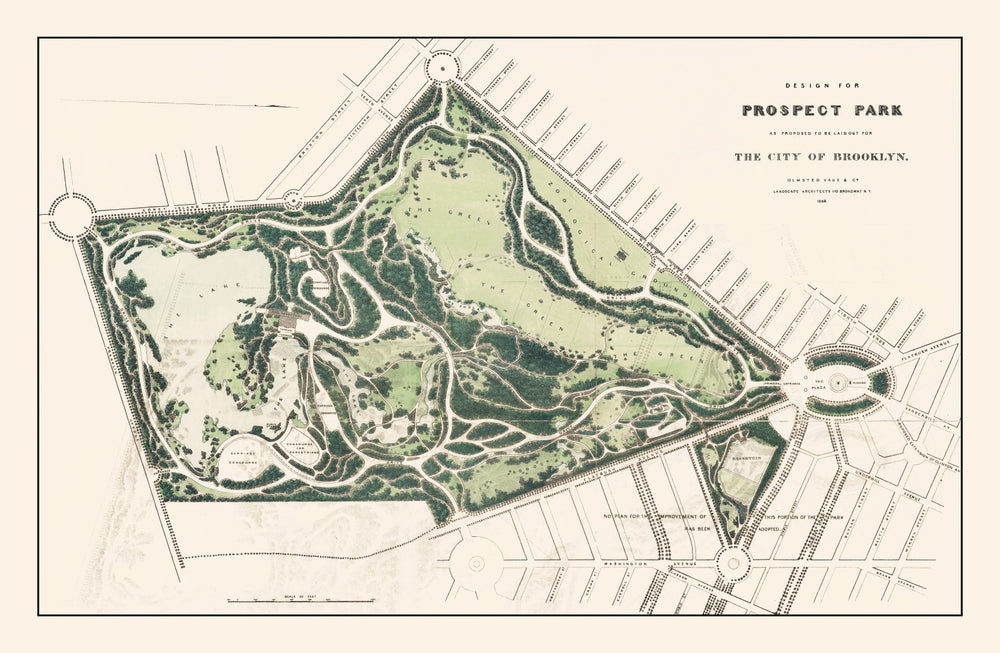 Vintage Prospect Park Brooklyn, NY Map 1868 print style example