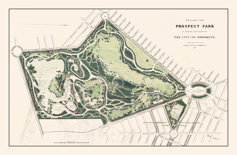 Size comparison using Vintage Prospect Park Brooklyn, NY Map 1868