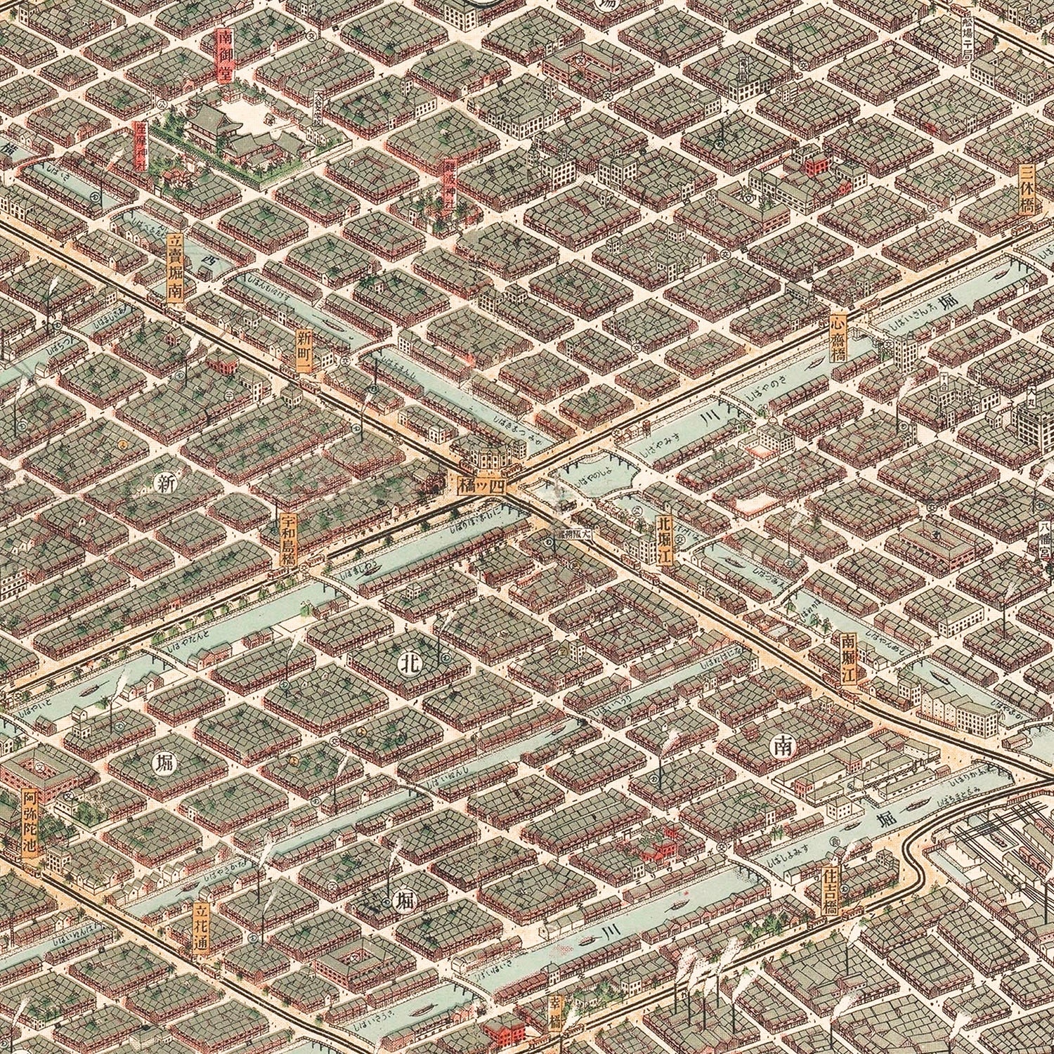 Restored historic details from the 1923 city map of Osaka
