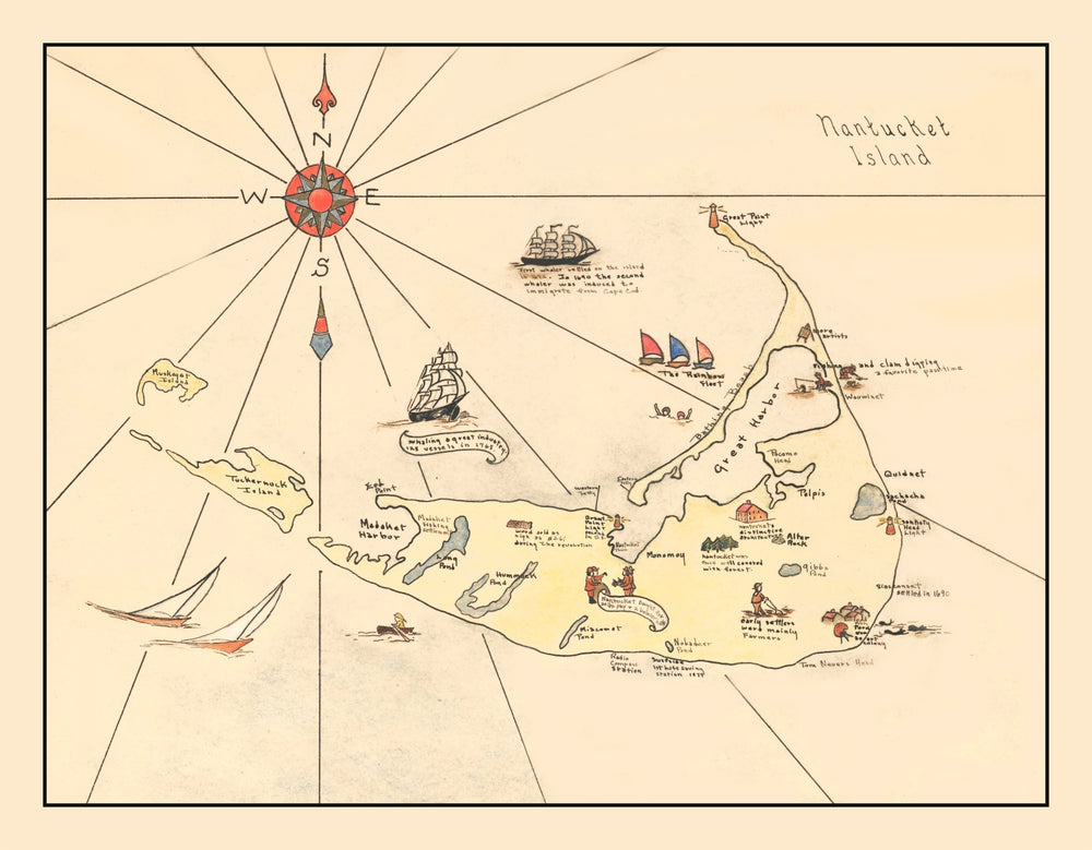 Vintage Nantucket Map 1930 print style example