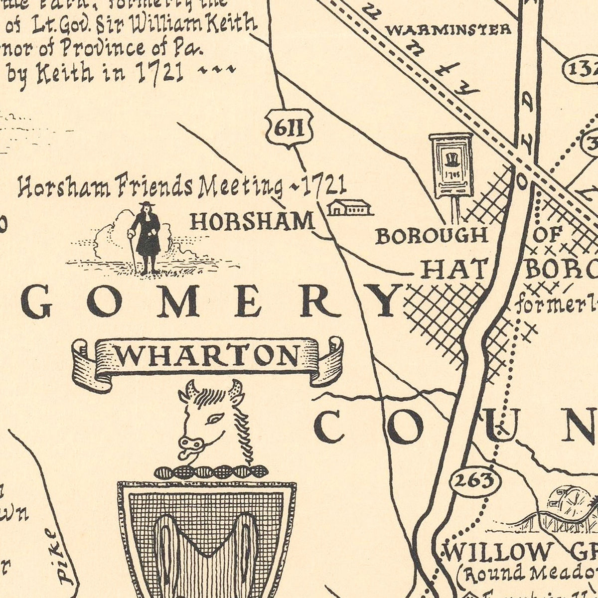 Restored historic details from the 1941 misc. attraction map of County, Pennsylvania