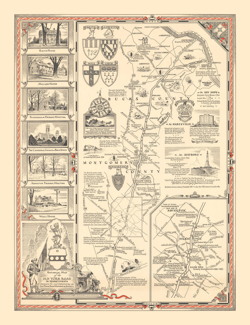 Vintage Old York Road Pennsylvania Map 1941 print style example