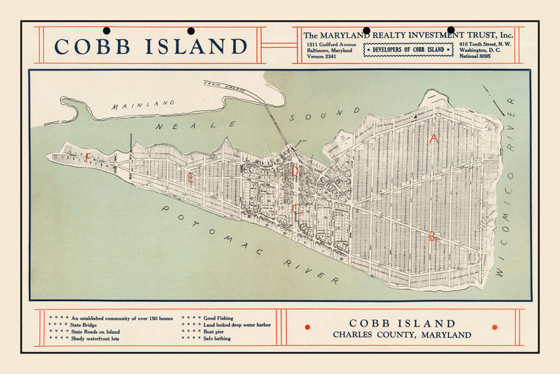 Size comparison using Vintage Cobb Island Map 1935
