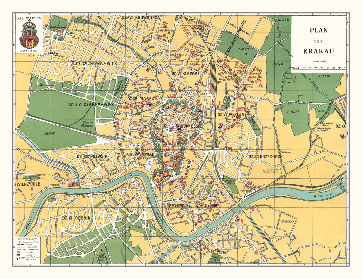 Preview of Vintage Map of Krakow, Poland 1928