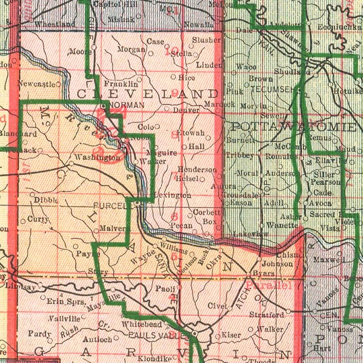 Restored historic details from the 1914 state map of County, Oklahoma