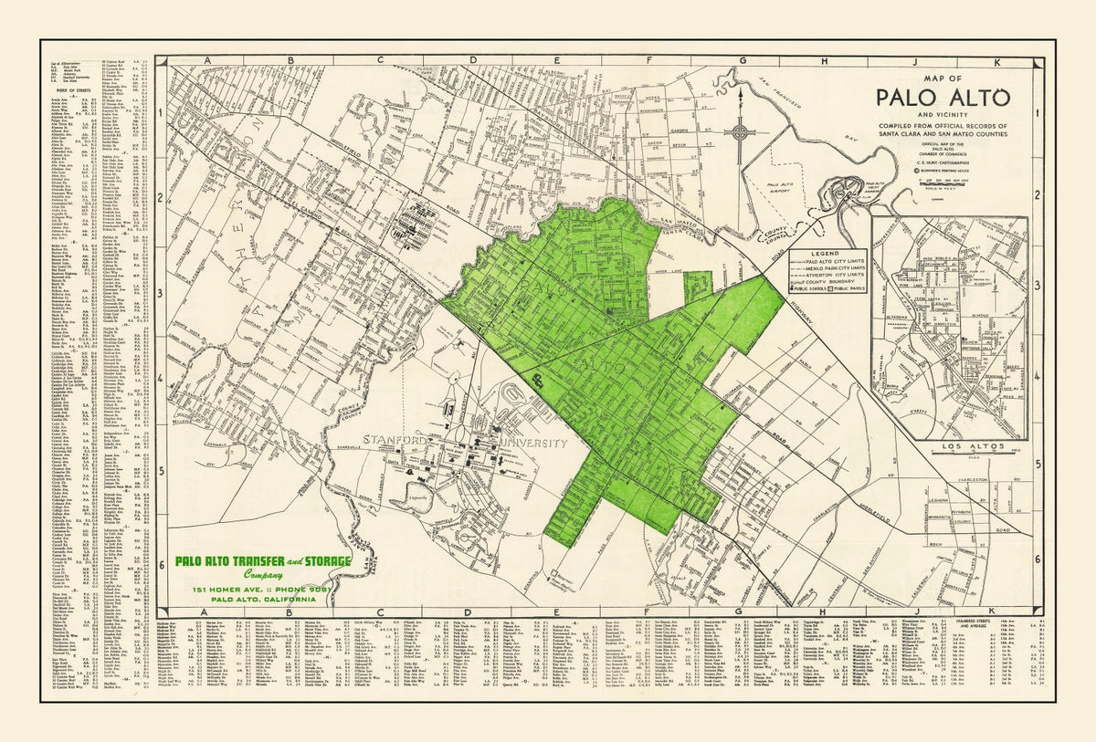 Preview of Vintage Map of Palo Alto, California 1953