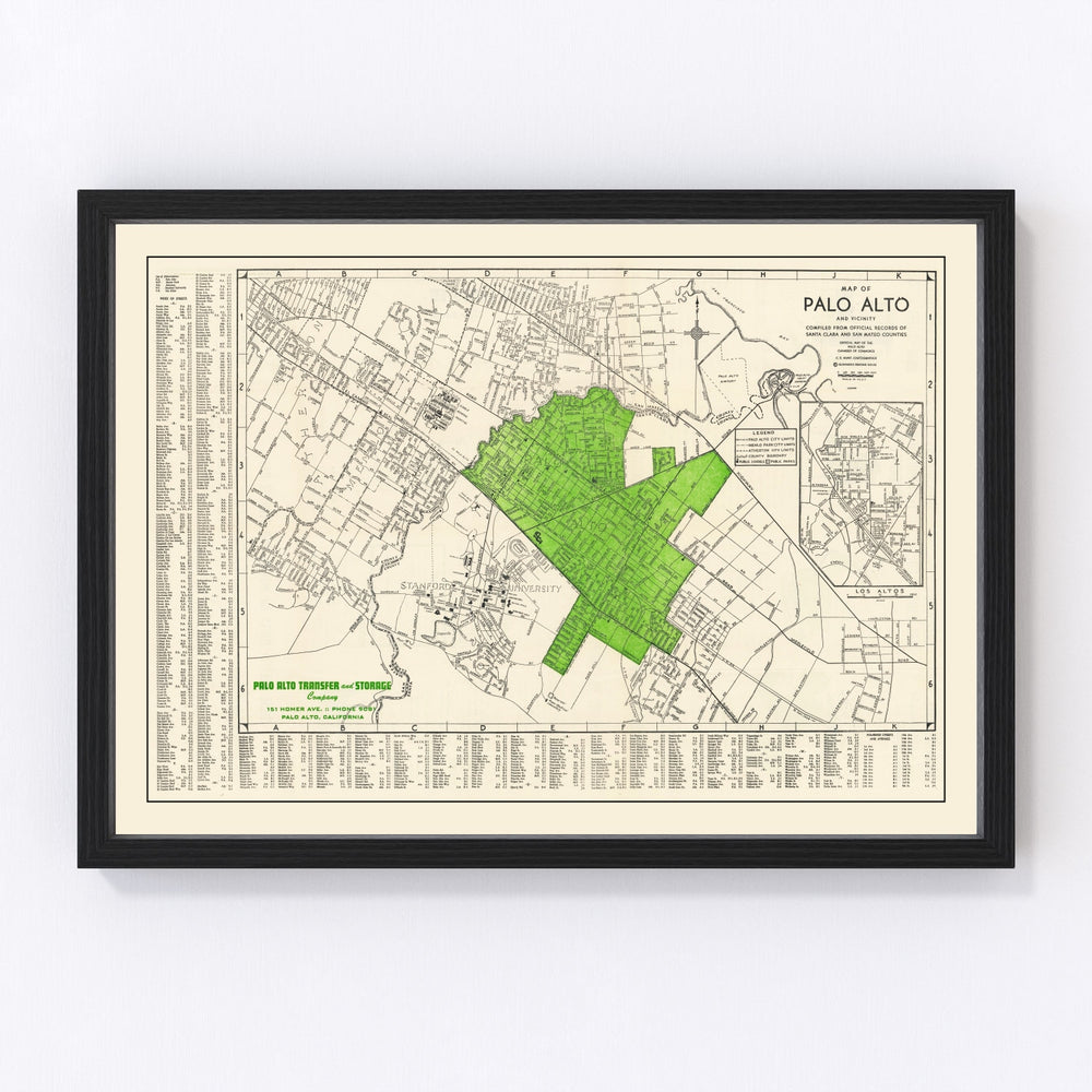 Palo Alto Vintage Map 1953