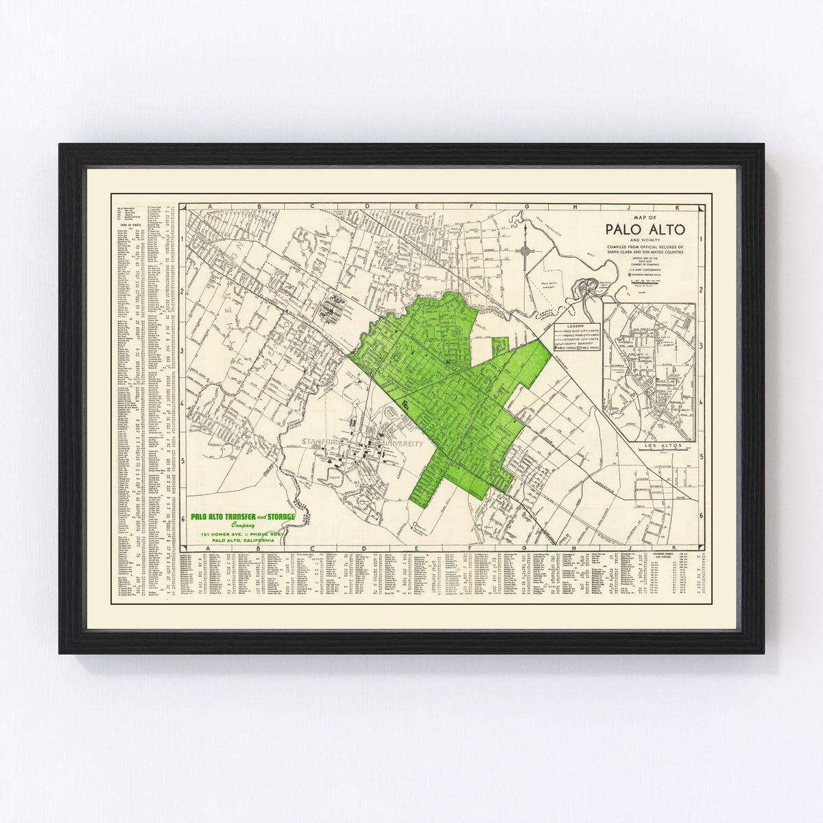 Palo Alto Vintage Map 1953