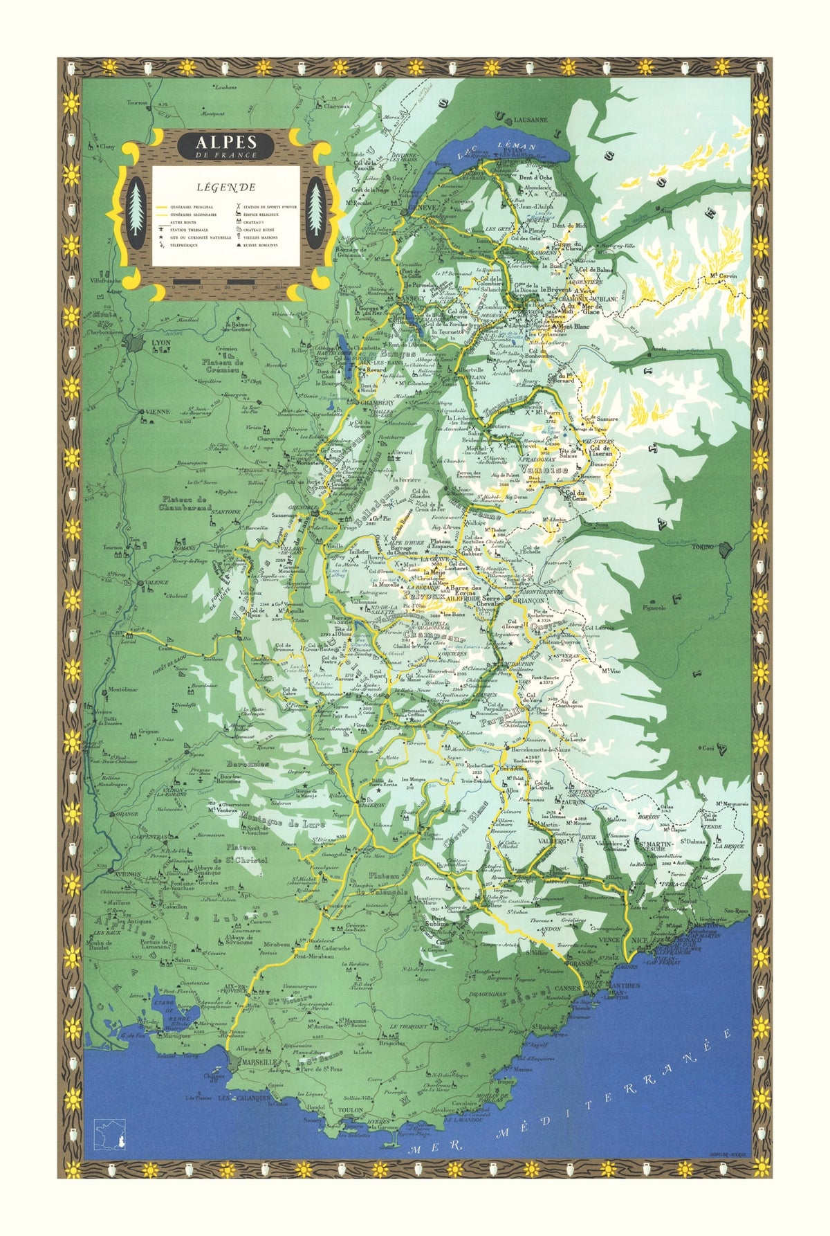 Preview of Vintage French Alps Map 1950