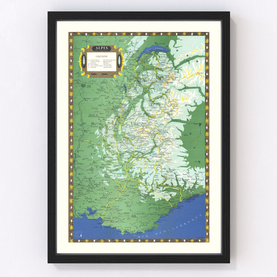 French Alps Vintage Map 1950