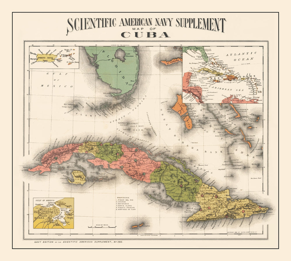Vintage Map of Cuba 1898 print style example