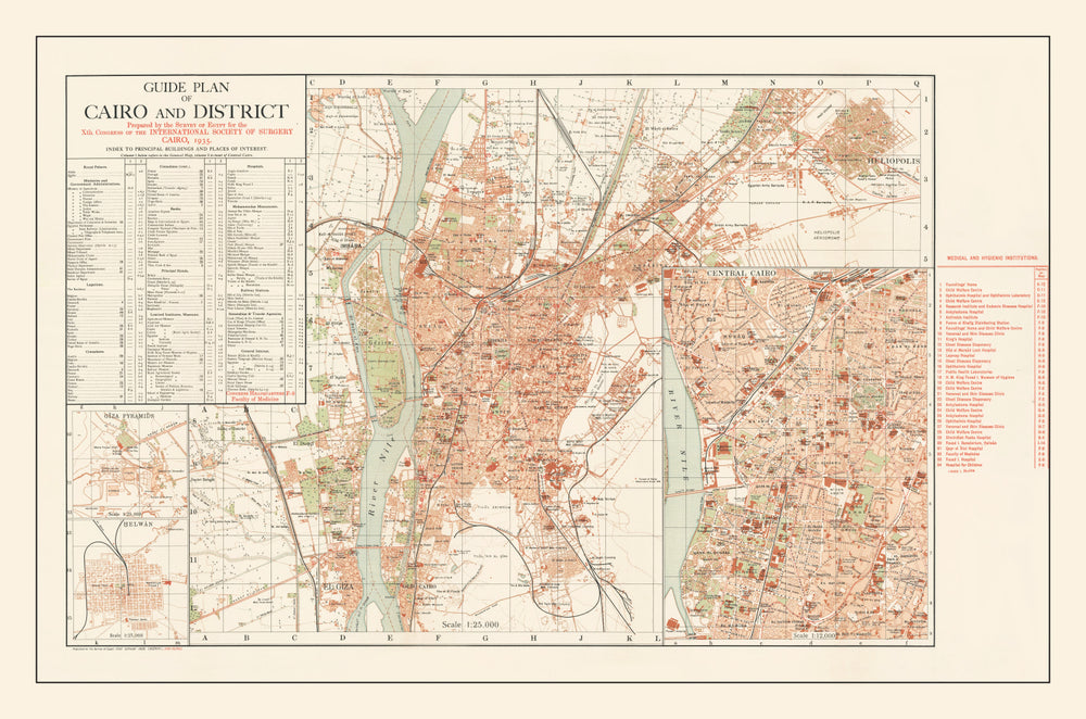 Vintage Map of Cairo, Egypt 1935 print style example