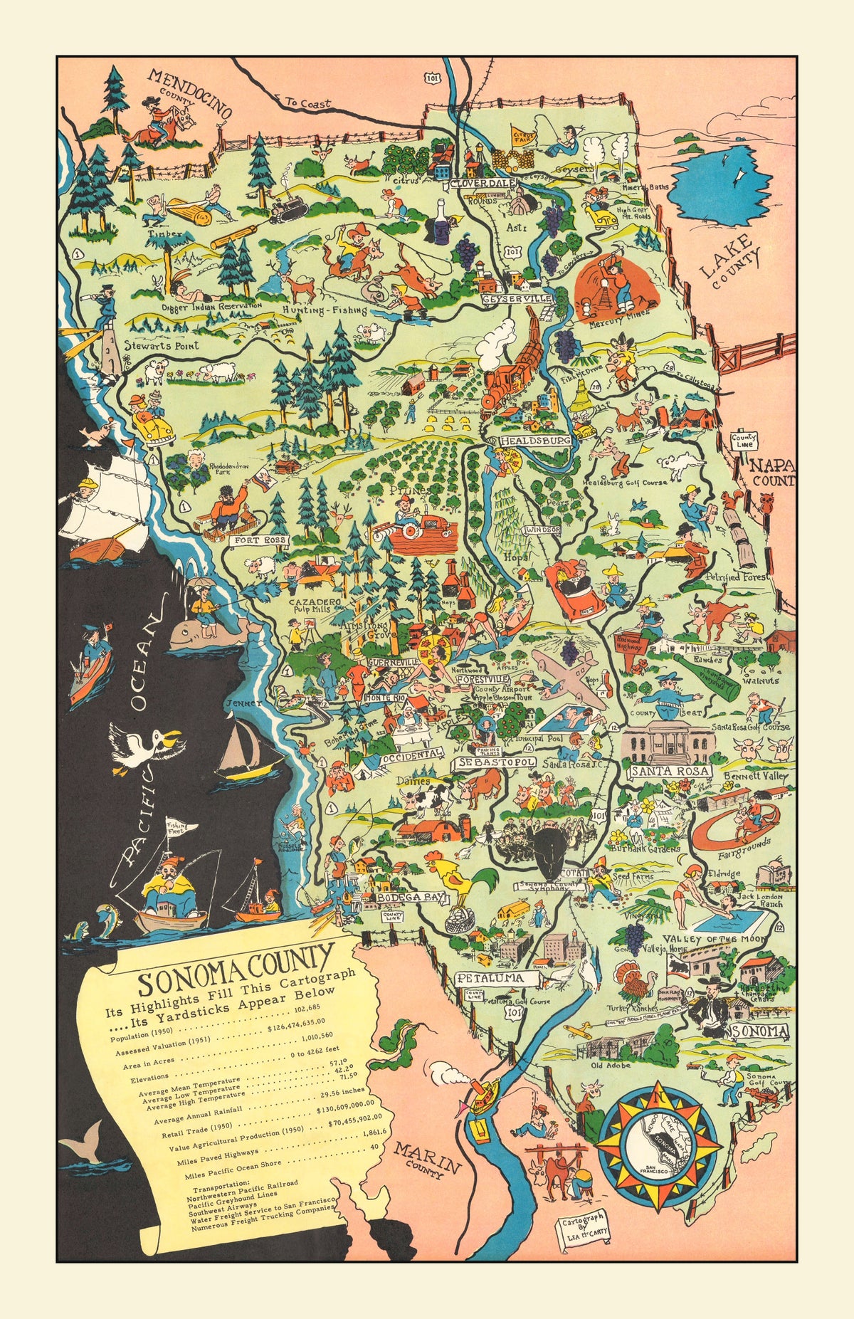 Preview of Vintage Map of Sonoma County, California 1951