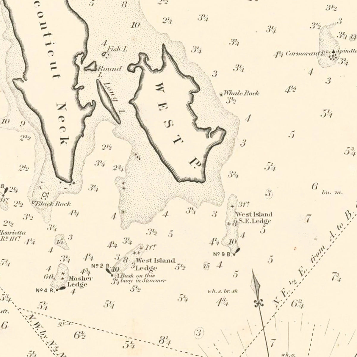 Restored historic details from the 1882 body of water map of County, Massachusetts