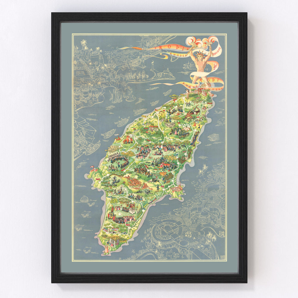 Rhodes Greece Vintage Map 1935