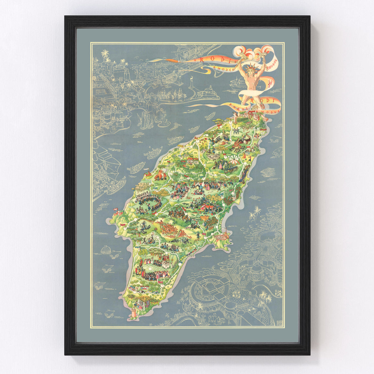 Rhodes Greece Vintage Map 1935