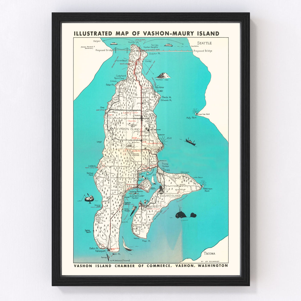 Vashon-Maury Island Vintage Map 1955