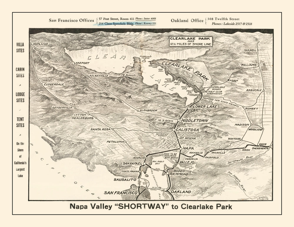 Vintage Napa Valley Map 1927 print style example