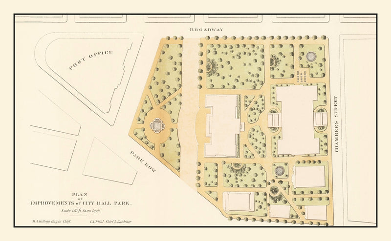 Size comparison using Vintage City Hall Park Map New York City 1871