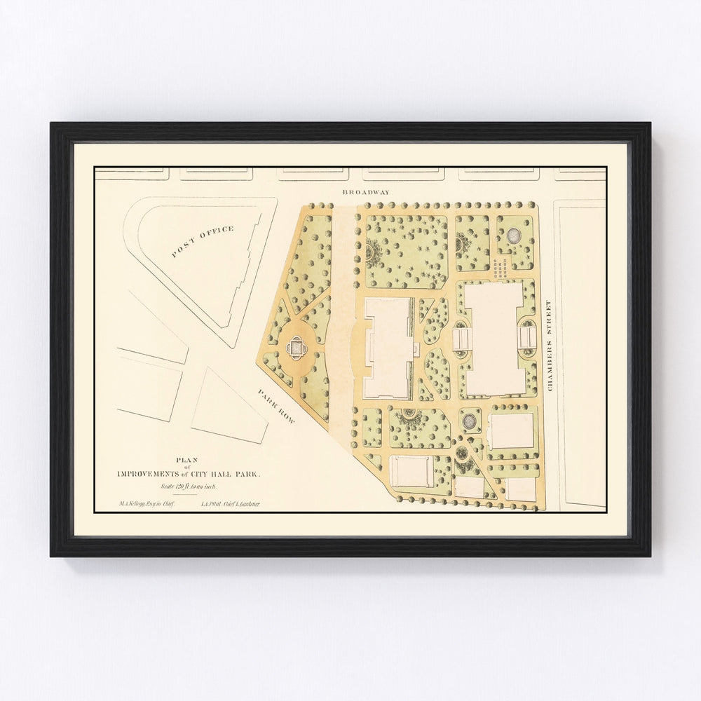 City Hall Park Vintage Map 1871