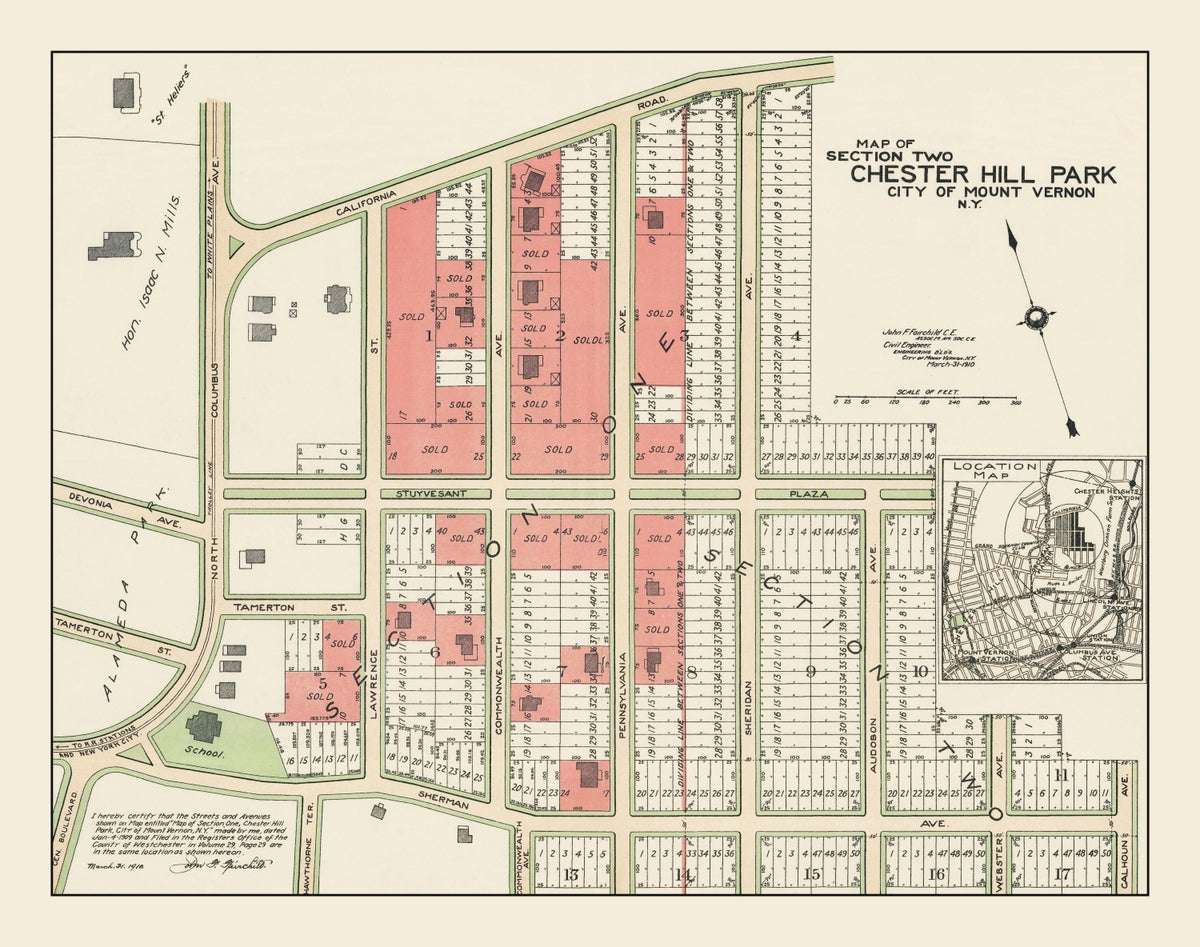 Preview of Vintage Chester Hill Park Mount Vernon Map 1910