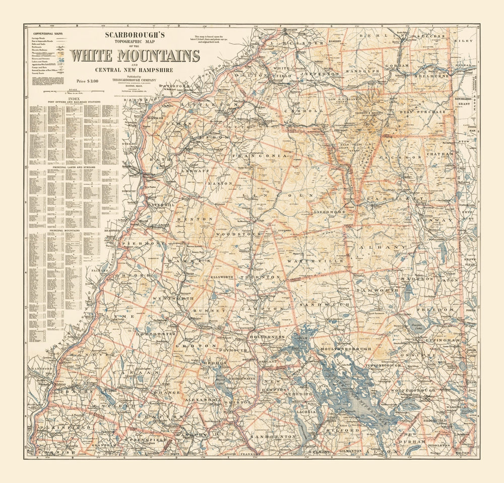 Vintage White Mountains Map 1903 print style example
