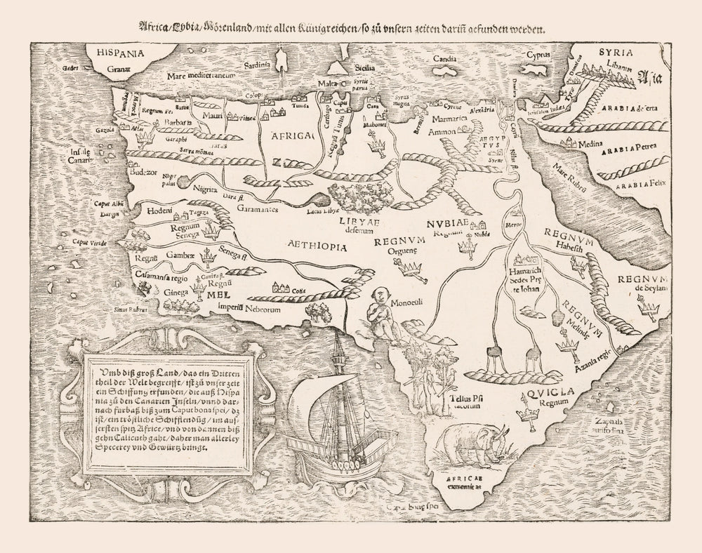 Vintage Africa Map 1574 print style example