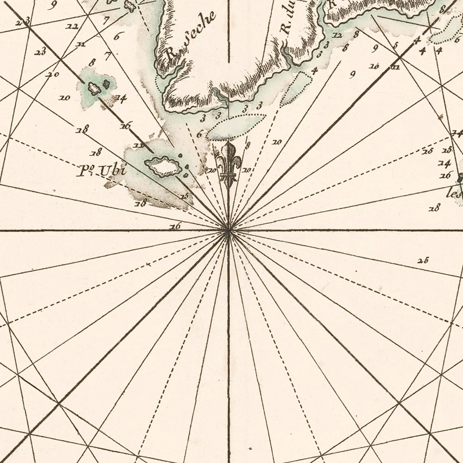 Restored historic details from the 1745 body of water map of County