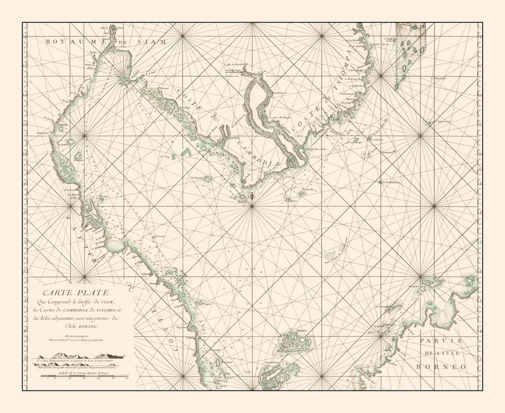 Vintage Gulf of Siam Map 1745 print style example
