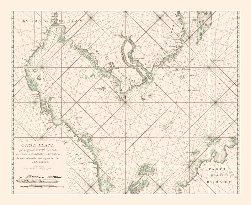 Size comparison using Vintage Gulf of Siam Map 1745