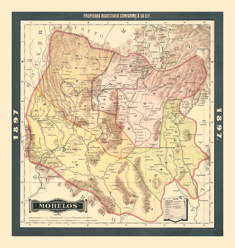 Size comparison using Vintage Morelos, Mexico Map 1897