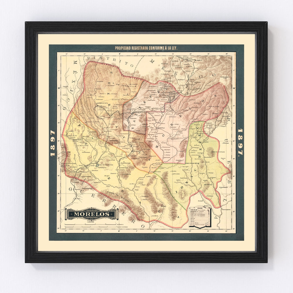Morelos, Mexico Vintage Map 1897
