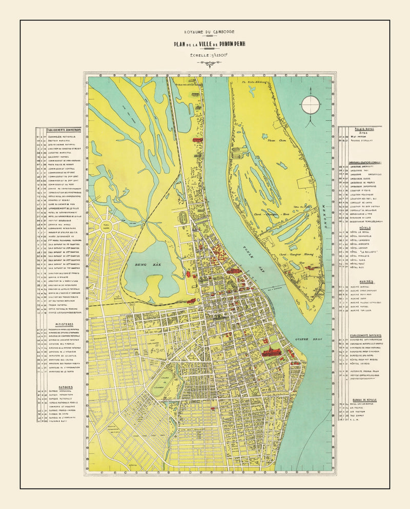 Size comparison using Vintage Map of Phnom Penh, Cambodia 1960