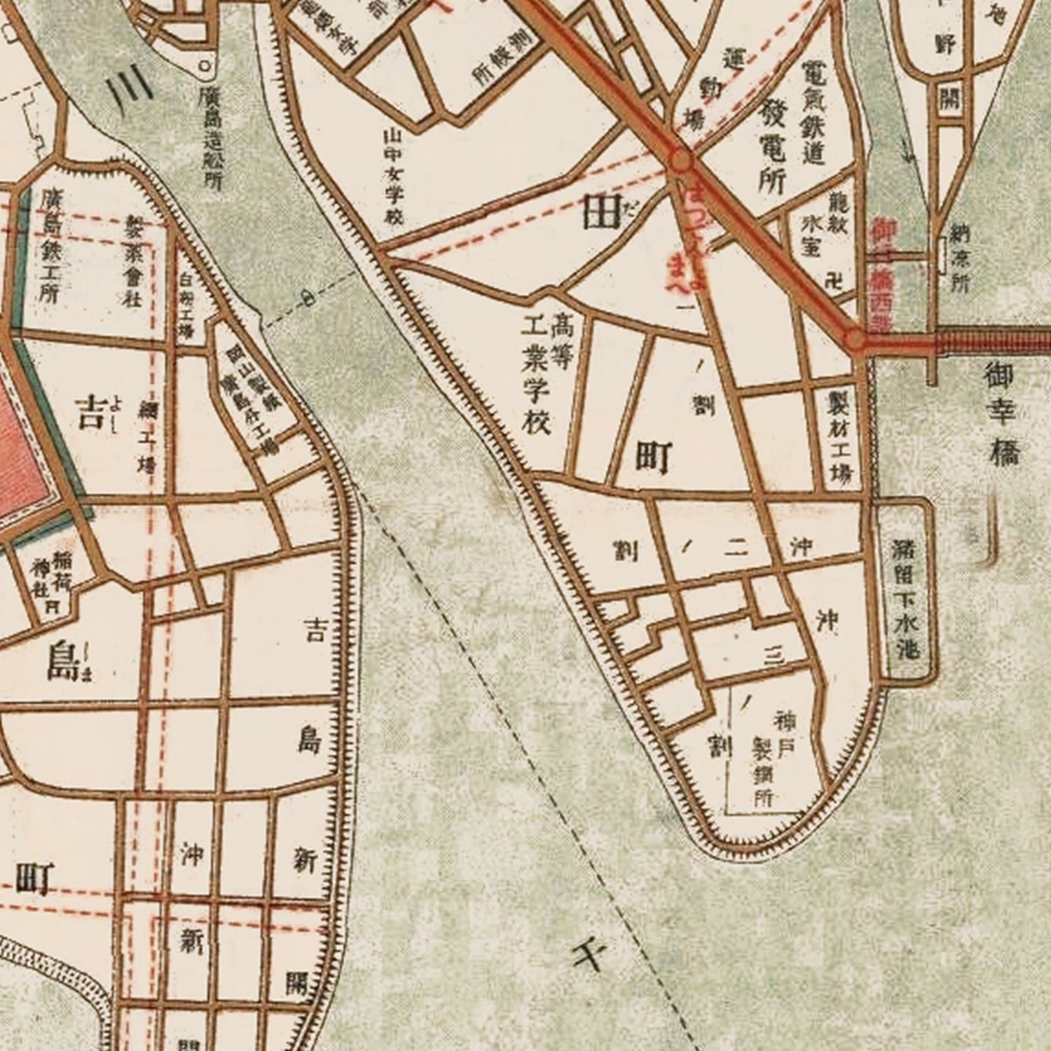 Restored historic details from the 1922 city map of Hiroshima