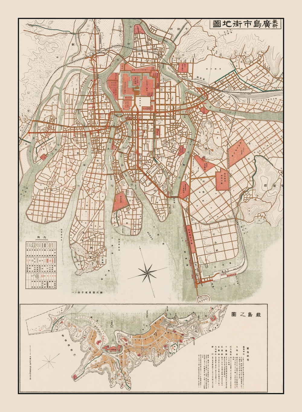 Vintage Map of Hiroshima, Japan 1922 print style example