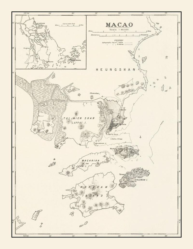 Size comparison using Vintage Macao Map 1918