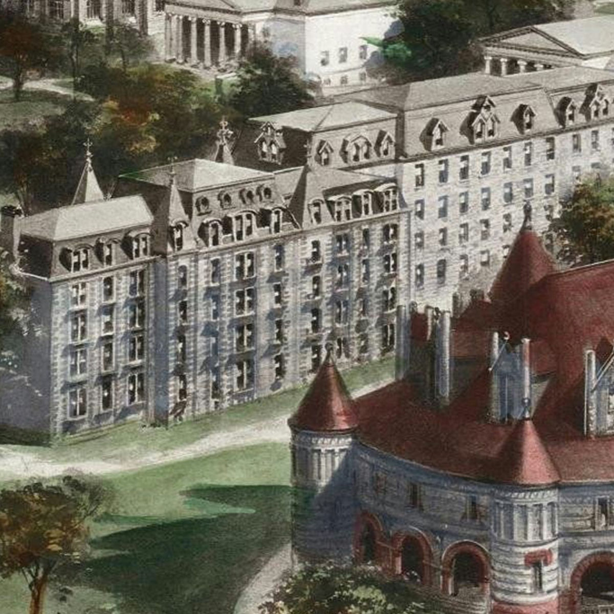 Restored historic details from the 1906 university map of Princeton, New Jersey
