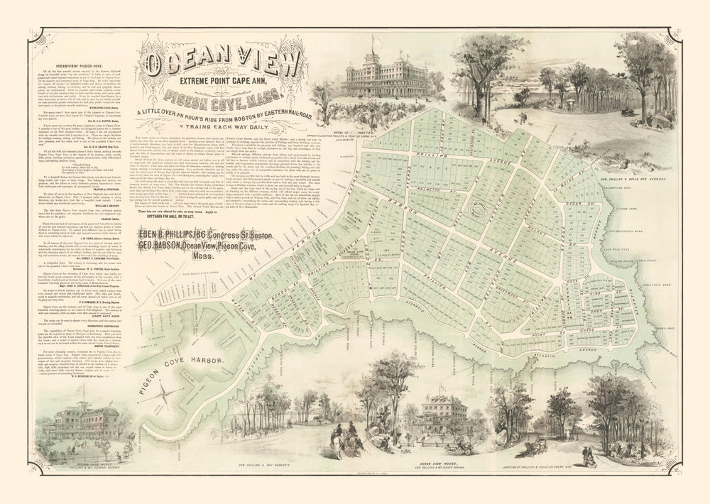 Vintage Pigeon Cove & Cape Ann Massachusetts 1870 print style example