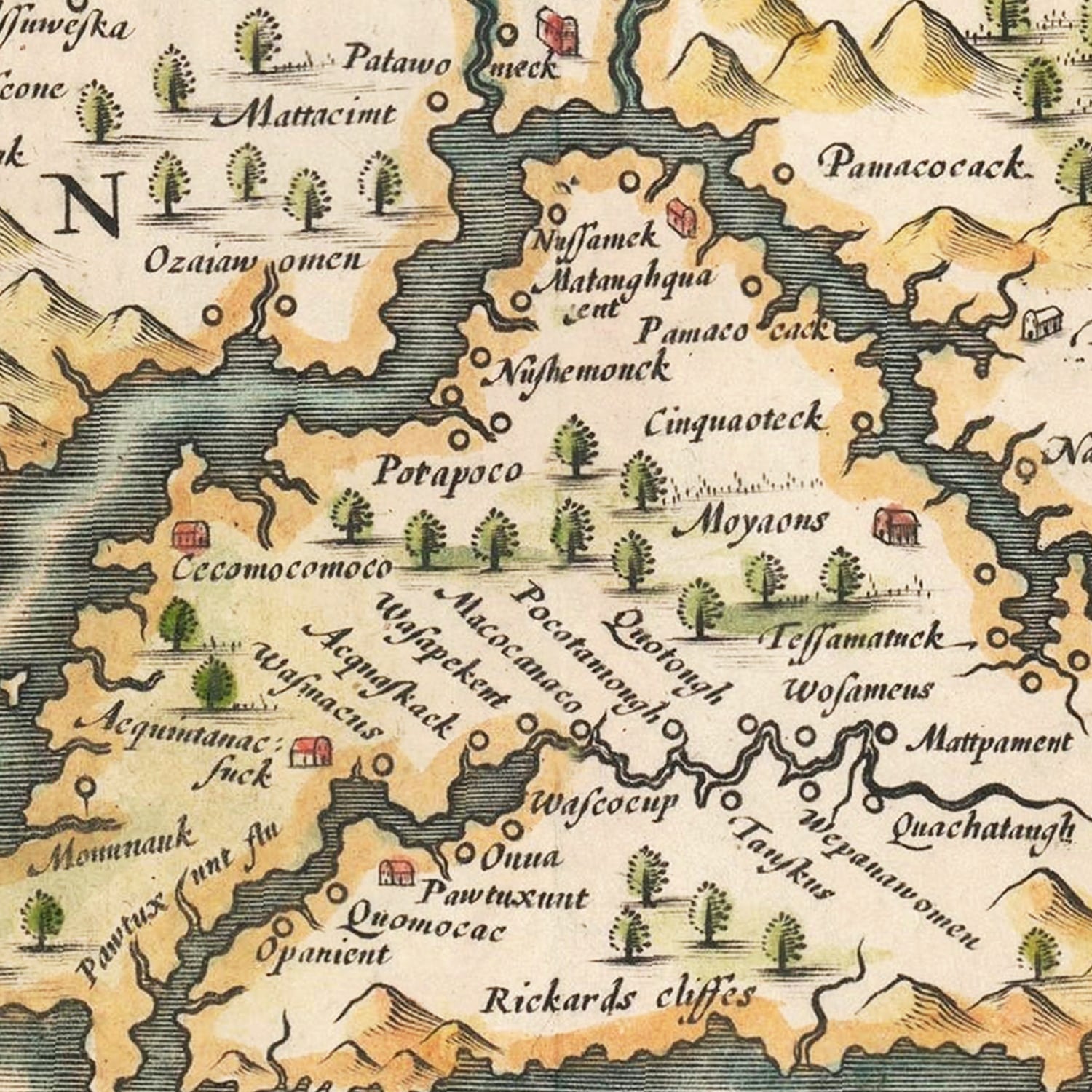 Restored historic details from the 1635 state map of County, Virginia