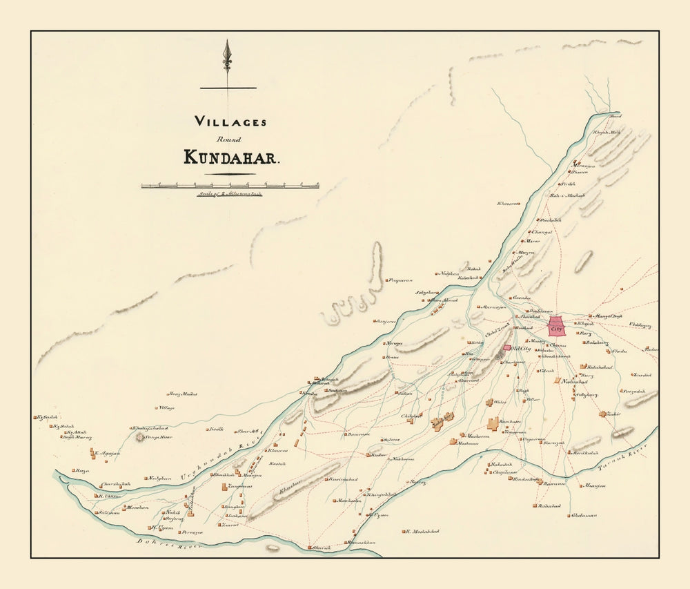 Vintage Map of Kandahar, Afghanistan 1840 print style example