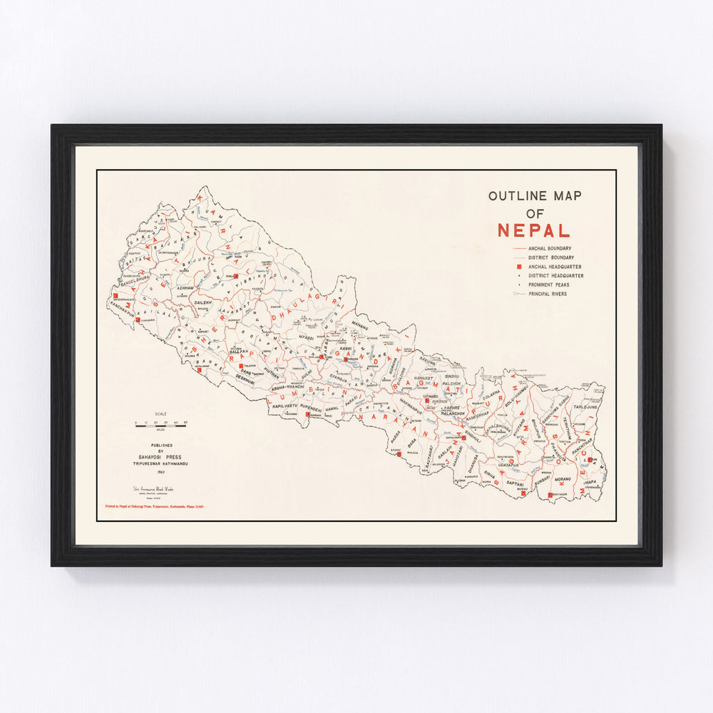 Nepal Vintage Map 1969
