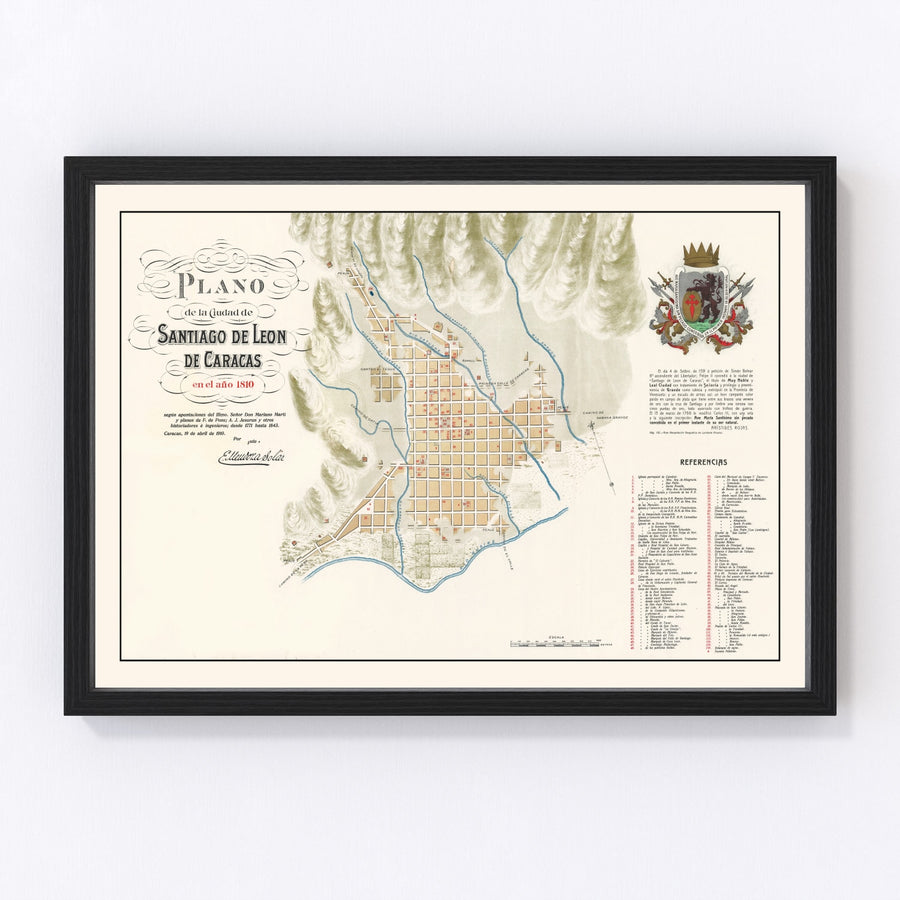 Vintage Map of Caracas, Venezuela 1810